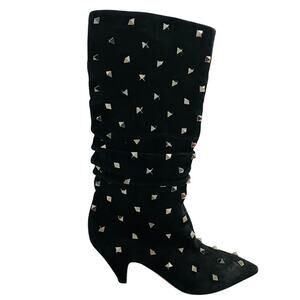 Valentino Garavani Rockstud Boots Mid Calf Suede High Heel Black Size 36.5